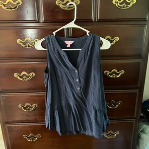 Lilly Pullitzer navy blue silk peplum top